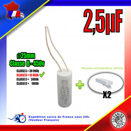 Condensateur Permanent de 2,5μF (2.5uF) Moteur Volet roulant - Store de marque BUBENDORFF