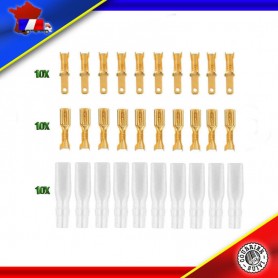 Lot connecteurs Faston 2,8mm à sertir 10 mâles, 10 femelles, 10 isolants