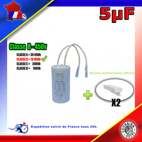 Condensateur de démarrage de 5μF (5uF) à fils connecteurs pour moteur volet roulant - store de marque BECKER...