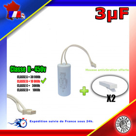 Condensateur de démarrage de 3μF (3uF) fils connecteur type B moteur volet roulant BUBENDORFF