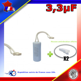 Condensateur de démarrage de 3,3μF (3,3uF) fils connecteur type B moteur volet roulant BUBENDORFF