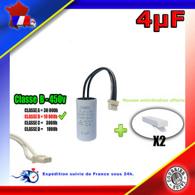 Condensateur de démarrage de 4μF (4uF) fils connecteur type B moteur volet roulant BUBENDORFF