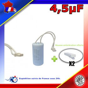 Condensateur de démarrage de 4,5μF (4,5uF) fils connecteur type B moteur volet roulant BUBENDORFF