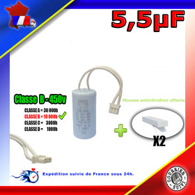 Condensateur de démarrage de 5,5μF (5,5uF) fils connecteur type B moteur volet roulant BUBENDORFF