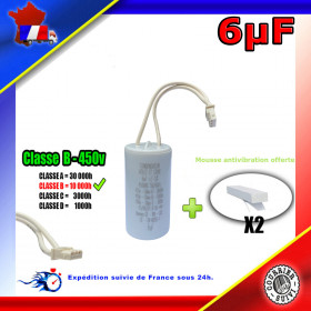 Condensateur de démarrage de 6μF (6uF) fils connecteur type B moteur volet roulant BUBENDORFF