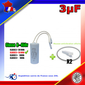 Condensateur de démarrage de 3μF (3uF) fils connecteurs 2,8mm femelles pour moteur volet roulant - store