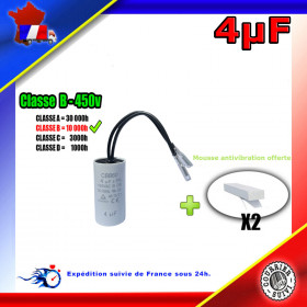 Condensateur de démarrage de 4μF (4uF) fils connecteurs 2,8mm femelles moteur volet roulant - store