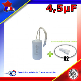 Condensateur de démarrage de 4,5μF (4,5uF) fils connecteurs 2,8mm femelles moteur volet roulant - store