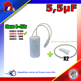 Condensateur de démarrage de 5,5μF (5,5uF) fils connecteurs 2,8mm femelles moteur volet roulant - store