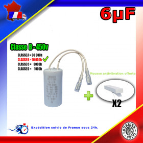 Condensateur de démarrage de 6μF (6uF) fils connecteurs 2,8mm femelles moteur volet roulant - store