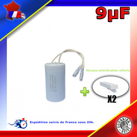 Condensateur de démarrage de 9μF (9uF) fils connecteurs 2,8mm femelles pour moteur volet roulant - store