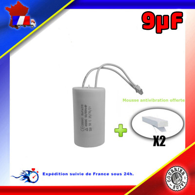 Condensateur de démarrage de 9μF (9uF) fils connecteur type B pour moteur volet roulant BUBENDORFF