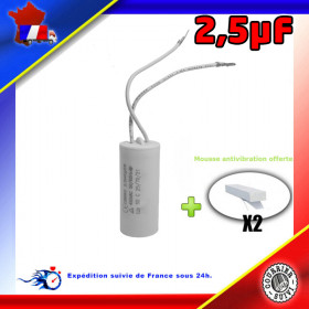 Condensateur de démarrage de 2,5μF (2,5uF) fils connecteurs 2,8mm males pour moteur volet roulant - store