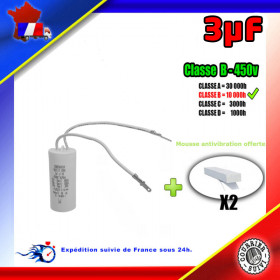 Condensateur de démarrage de 3μF (3uF) fils connecteurs 2,8mm males pour moteur volet roulant - store