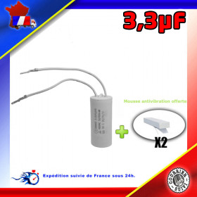 Condensateur de démarrage de 3,3μF (3,3uF) fils connecteurs 2,8mm males pour moteur volet roulant - store