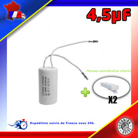 Condensateur de démarrage de 4,5μF (4,5uF) fils connecteurs 2,8mm males pour moteur volet roulant - store