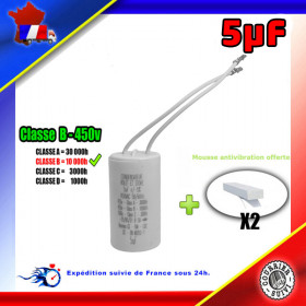 Condensateur de démarrage de 5μF (5uF) fils connecteurs 2,8mm males pour moteur volet roulant - store