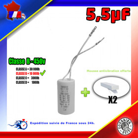 Condensateur de démarrage de 5,5μF (5,5uF) fils connecteurs 2,8mm males pour moteur volet roulant - store