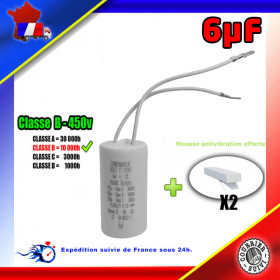 Condensateur de démarrage de 6μF (6uF) fils connecteurs 2,8mm males pour moteur volet roulant - store