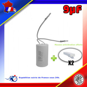 Condensateur de démarrage de 9μF (9uF) fils connecteurs 2,8mm males pour moteur volet roulant - store