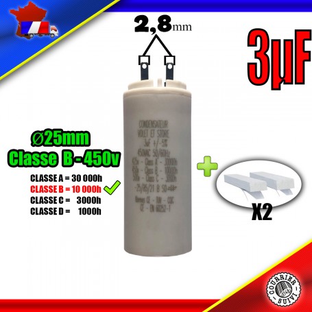 Condensateur Permanent de 3μF (3uF) pour moteur volet roulant - store de marque SELVE