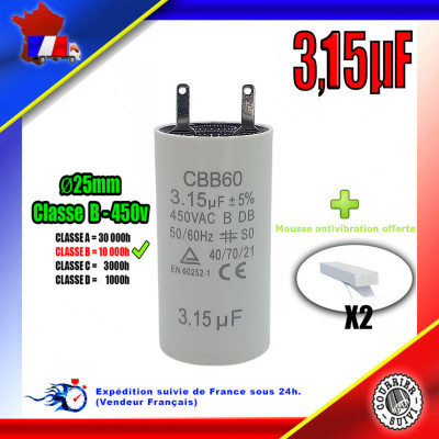 Condensateur Permanent 3,15μF (3.15uF) Moteur Volet roulant - Store de marque SELVE