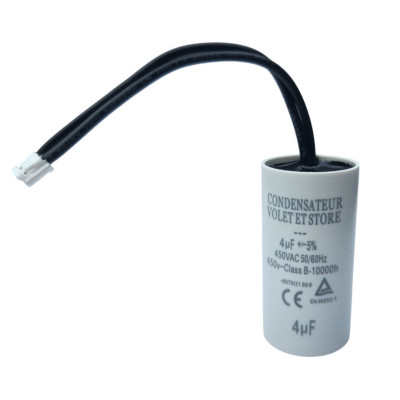 Condensateur de démarrage de 4μF (4uF) fils connecteur type A pour moteur volet roulant BUBENDORFF