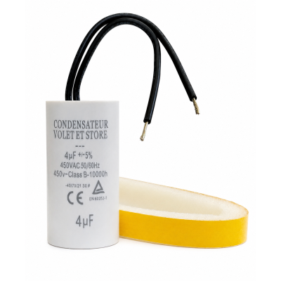 Condensateur Permanent de 4μF (4uF) à fils pour moteur volet roulant - store de marque Jolly Motor